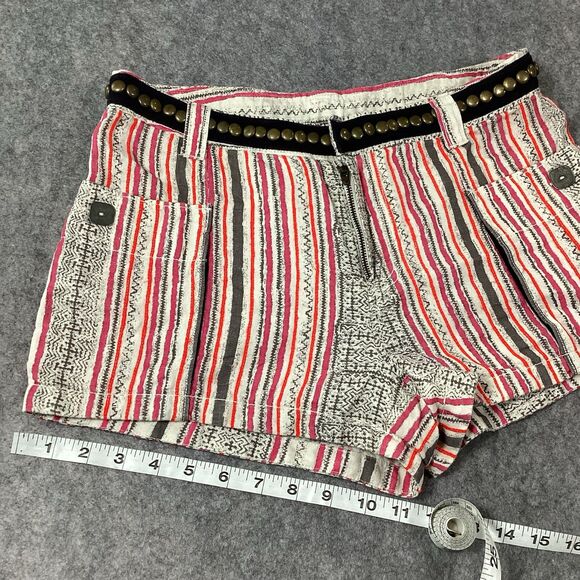 Free People Linen Studded Belt Boho Chic Low Rise Shorts Festival Size 8 Pockets - Picture 7 of 14